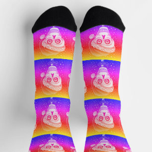 DEAD HEAD SANTA SKULL, CHRISTMAS SKELETON RAINBOW SOCKS