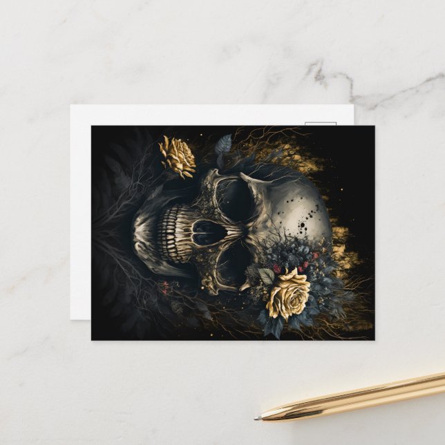 Dead head with decorative rose flowers design postcard (Front/Back In Situ)