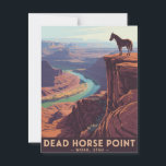 Dead Horse Point Vintage Travel Poster Postcard<br><div class="desc">Capture the breathtaking vista of the American West with this vintage-style postcard featuring Dead Horse Point State Park near Moab, Utah. The artwork showcases a majestic horse atop the cliff edge, gazing out over the winding Colorado River and the stunning canyon below. This design, inspired by classic travel posters, perfectly...</div>