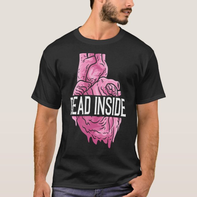 Dead Inside Anatomical Human Heart Emo Broken Card T-Shirt (Front)