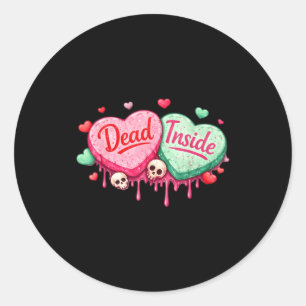 Dead inside anti-valentines day hearts funny meme classic round sticker