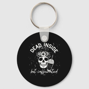 Dead Inside But Caffeinated Mum Skull Flower Key Ring