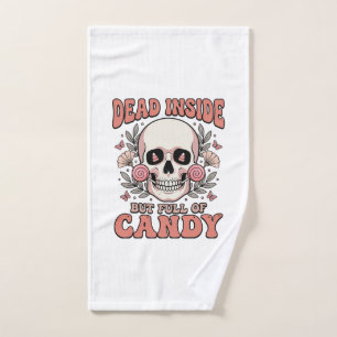 Dead Inside But Full of Candy Halloween Skull Desi Hand Towel