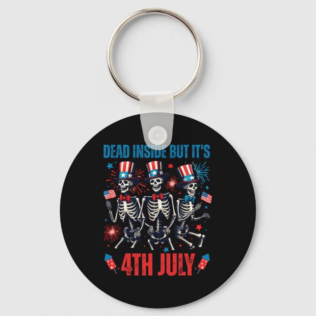 Dead Inside But Its 4th Of July Dancing Skeleton U Key Ring (Front)