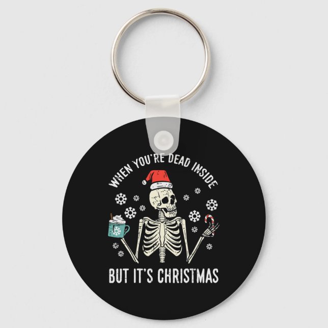 Dead Inside But Its Christmas Skeleton Coffee Xmas Key Ring (Front)