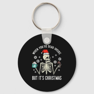 Dead Inside But Its Christmas Skeleton Coffee Xmas Key Ring