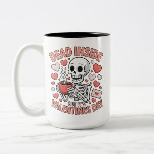 Dead Inside But It's Valentines Day Funny Skeleton Two-Tone Coffee Mug