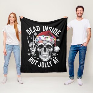 Dead Inside But Jolly AF Christmas Gift Skeleton  Fleece Blanket