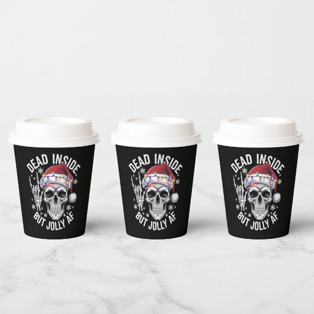 Dead Inside But Jolly AF Christmas Gift Skeleton  Paper Cups (Multi)