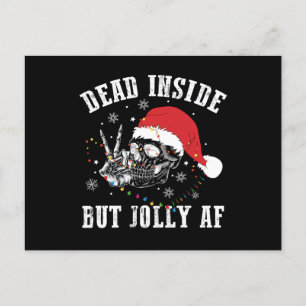 Dead Inside But Jolly AF Halloween Christmas Skull Postcard