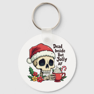 Dead Inside but Jolly AF Hot Cacoa Latte Xmas Skul Key Ring