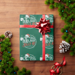 Dead Inside But Jolly Af Skull Santa Claus Xmas Wrapping Paper