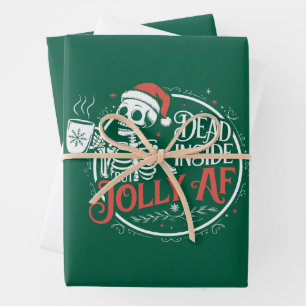 Dead Inside But Jolly Af Skull Santa Claus Xmas Wrapping Paper Sheet