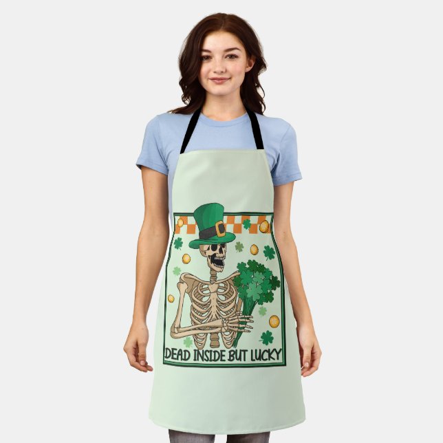 Dead Inside But Lucky - Skeleton Leprechaun Apron (Worn)