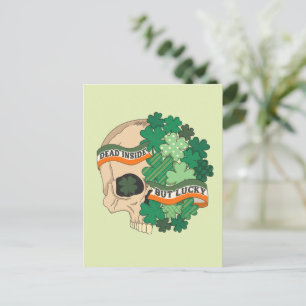 Dead Inside But Lucky - Sugar Skull and Clover Postcard