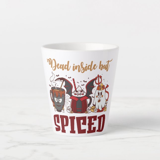Dead Inside But Spiced – Spooky Halloween Latte Mug (Front)