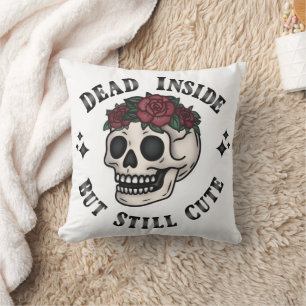 Dead Inside But Still Cute Skull Floral Goth Throw Cushion