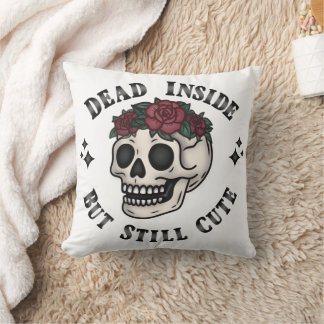 Dead Inside But Still Cute Skull Floral Goth Throw Cushion