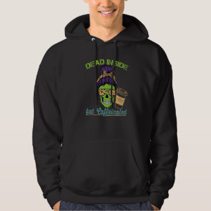 Dead Inside Caffeinated Skeleton Mom Messy Bun Cof Hoodie