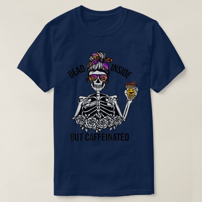 Dead Inside Caffeinated Tie Dye Leopard Skeleton H T-Shirt (Design Front)