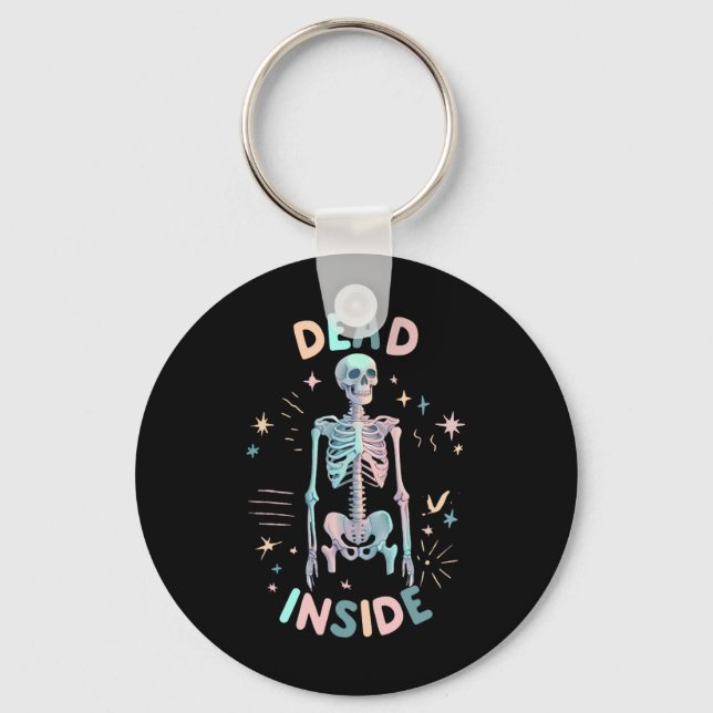 Dead Inside Skeleton Casual Halloween Graphic Wome Key Ring (Front)