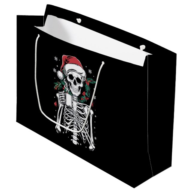 Dead Inside Skeleton Christmas Coffee Lover Gift  Large Gift Bag (Front Angled)