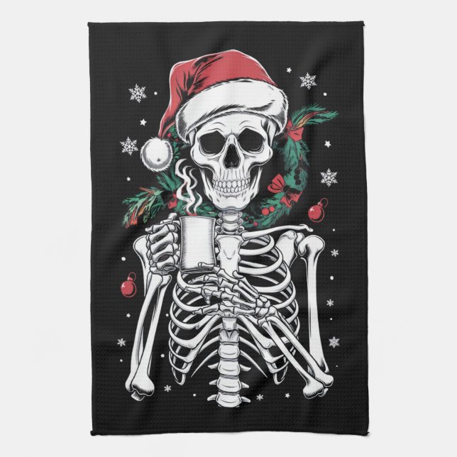 Dead Inside Skeleton Christmas Coffee Lover Gift  Tea Towel (Vertical)