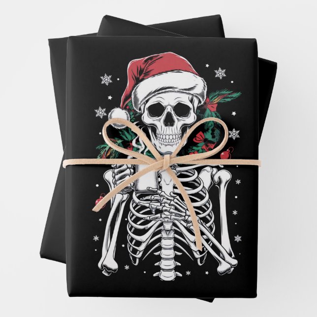 Dead Inside Skeleton Christmas Coffee Lover Gift  Wrapping Paper Sheet (In situ)