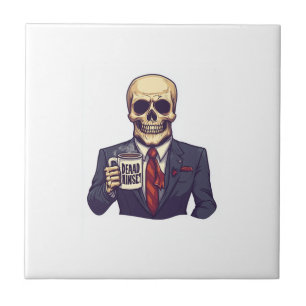 Dead Inside Skull � Funny Workday Skeleton Ceramic Tile