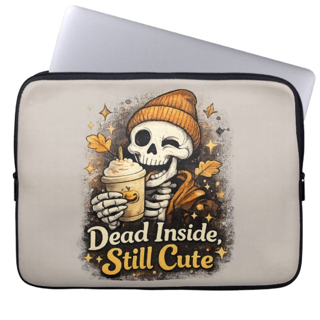 Dead Inside Still Cute Skeleton Pumpkin Spice Laptop Sleeve (Front)