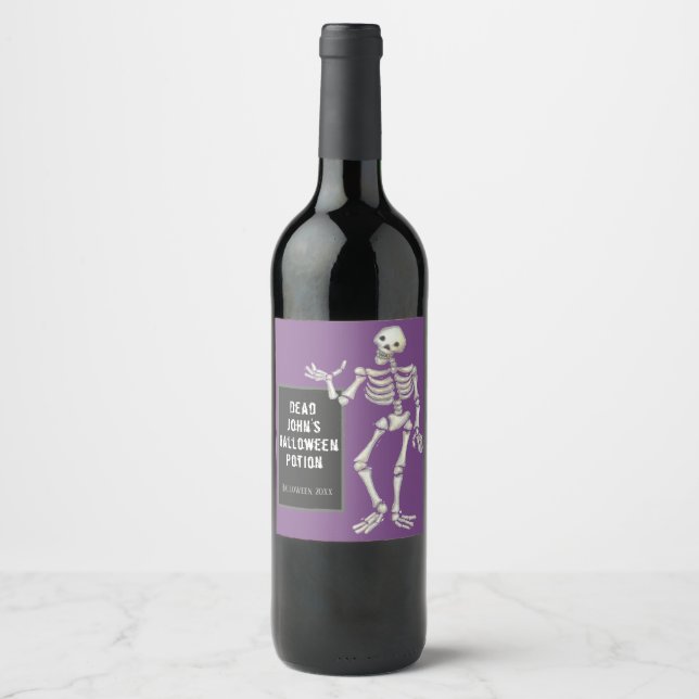 Dead John Halloween Potion, Skeleton Party Wine Label (Front)