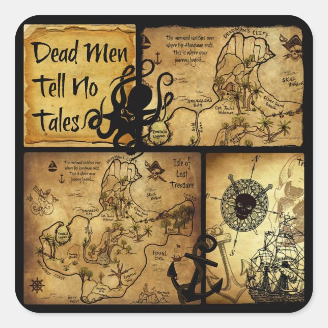 Dead Men Tell No Tales Treasure Map Square Sticker (Front)