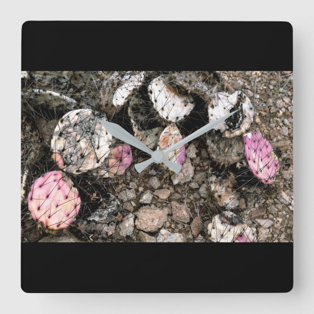 Dead Pink Cactus Square Wall Clock (Front)