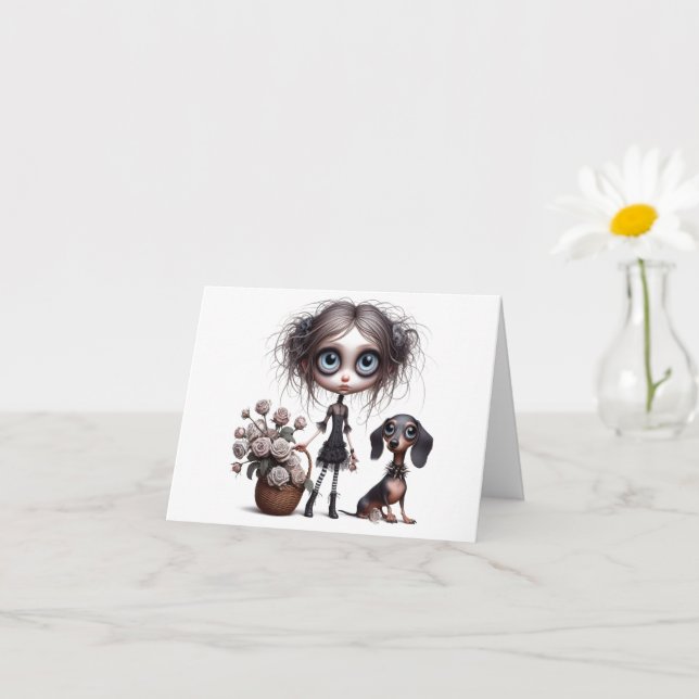 Dead Rose Gothic Dachshund Any Occasion Card (Small Plant)
