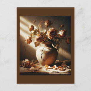 Dead roses In vase vintage style still life photo Postcard