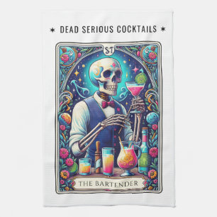 Dead Serious Cocktails Tarot Bartender Skeleton Tea Towel