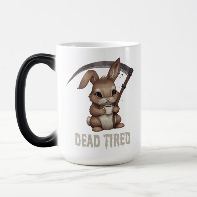 Dead Tired Cute Bunny Grim Reaper Coffee Magic Mug (Left)