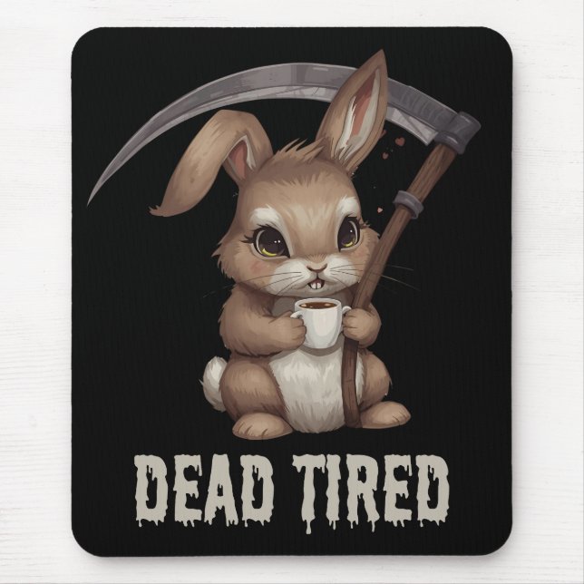 Dead Tired Cute Bunny Grim Reaper Coffee Mouse Pad (Front)