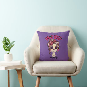 Dead Tired Mum Life Skeleton Messy Bun Bandanna Cushion
