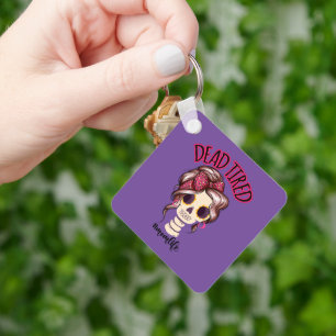 Dead Tired Mum Life Skeleton Messy Bun Bandanna Key Ring