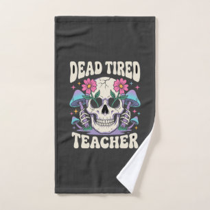 Dead Tired Teacher Skull Mushroom Halloween Graphi Hand Towel