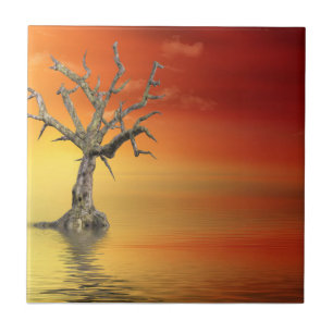 Dead Tree at Sunrise Ceramic Tile