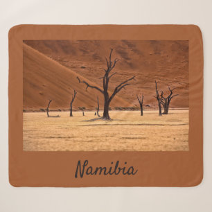 Dead Vlei Namibia landscape photo with text Sherpa Blanket
