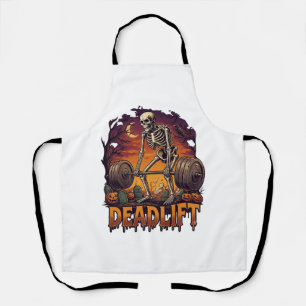 Deadlift Skeleton Barbell Halloween Pumpkins Grave Apron