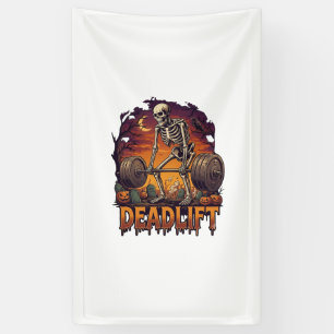 Deadlift Skeleton Barbell Halloween Pumpkins Grave Banner