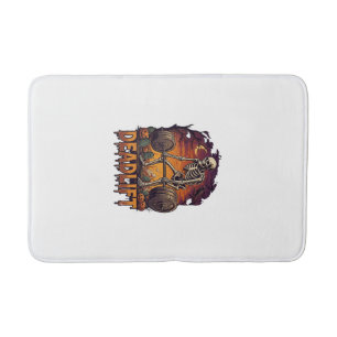 Deadlift Skeleton Barbell Halloween Pumpkins Grave Bath Mat
