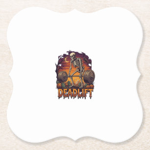 Deadlift Skeleton Barbell Halloween Pumpkins Grave Paper Coaster
