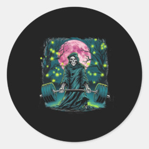 Deadlift Skeleton Gift Fitness Goth Tarot Card Gym Classic Round Sticker