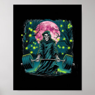 Deadlift Skeleton Gift Fitness Goth Tarot Card Gym Poster