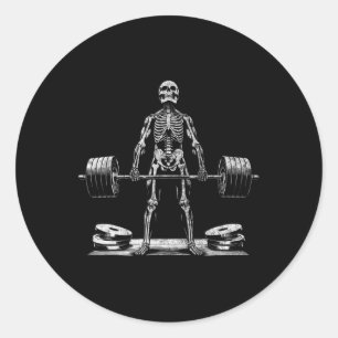 Deadlift Skeleton Halloween Gym Jokes Weightliftin Classic Round Sticker